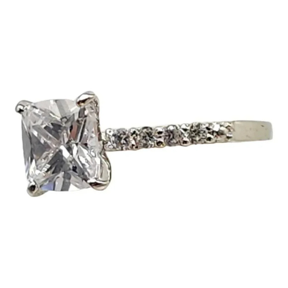 Square Cushion Cut Clear Crystal Engagement Cocktail Ring Silver Tone 7.25 - Picture 4 of 9